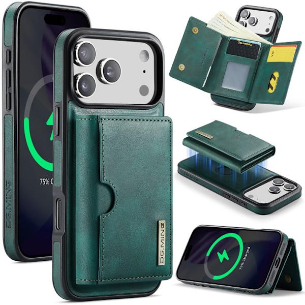 DG.MING M6 Series Mobilskal till iPhone 17 Pro Max Magnetiskt Wallet Grön