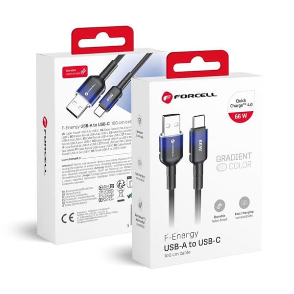 FORCELL USB-A till USB-C 66W Kabel 3A 1m QC4.0 C352 - Svart Svart
