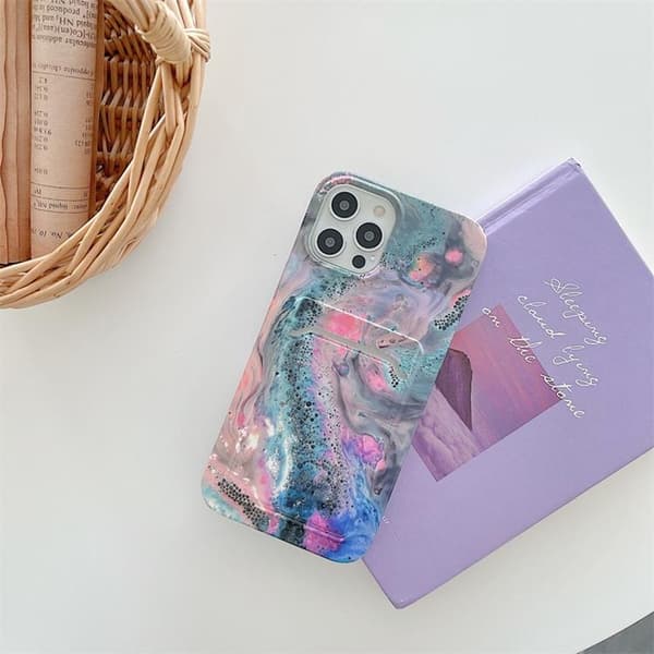 Korthållare Skal iPhone 13 Pro - Grön Marble Grön