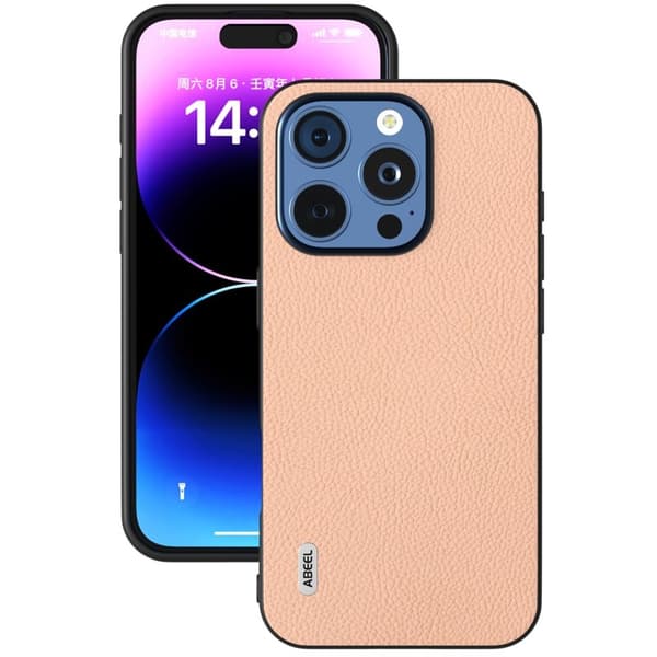 ABEEL Mobilskal till iPhone 16 Pro Max Äkta Läder + PC + TPU - Rosa
