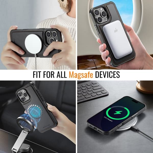 JEEHOOD J06 Mobilskal till iPhone 16 Pro MagSafe Läder Svart
