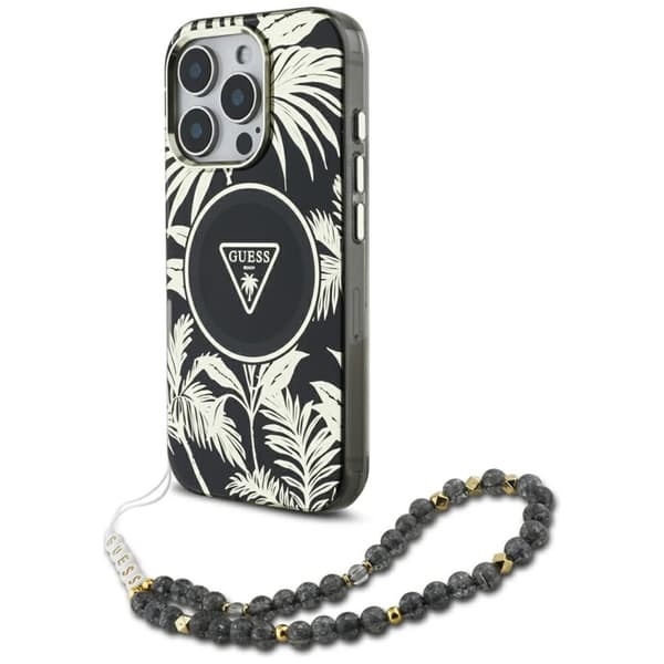 Guess Mobilskal till iPhone 16 Magsafe Palm Trees Med Pearl Strap Svart