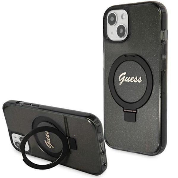 Guess iPhone 15/14 Plus Mobilskal Magsafe Ringställ Script Glitter - Svart Svart