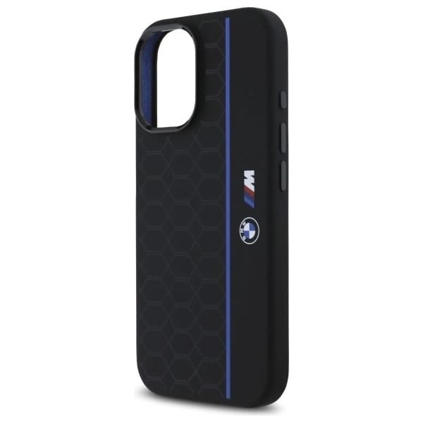 BMW telefontaske til iPhone 16 MagSafe Silikone Hexagon Blue Line Black