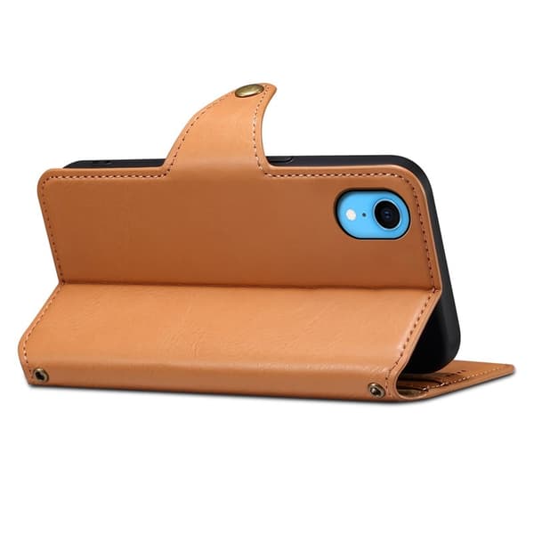 DENIOR iPhone XR Plånboksfodral Konstläder Skydd Khaki
