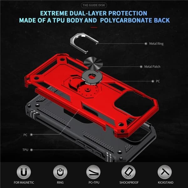 Mobilskal till iPhone 16 Pro Max Anti-drop med Kickstand - Röd Röd
