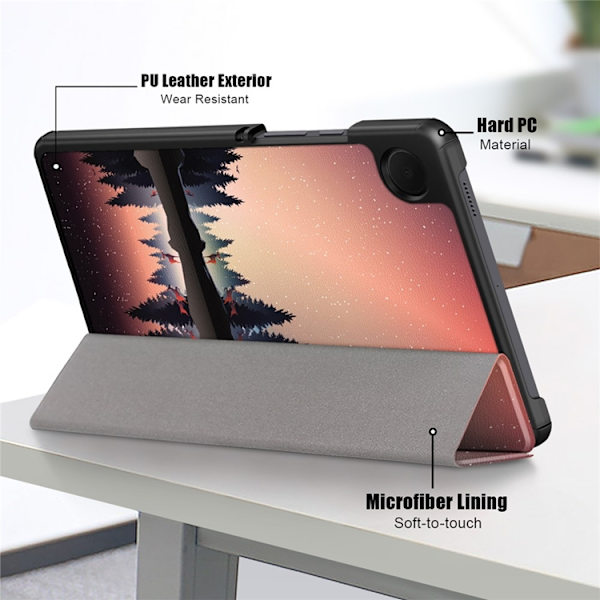 Galaxy Tab A9 Fodral Pattern Printing Tri-fold Konstläder Svart