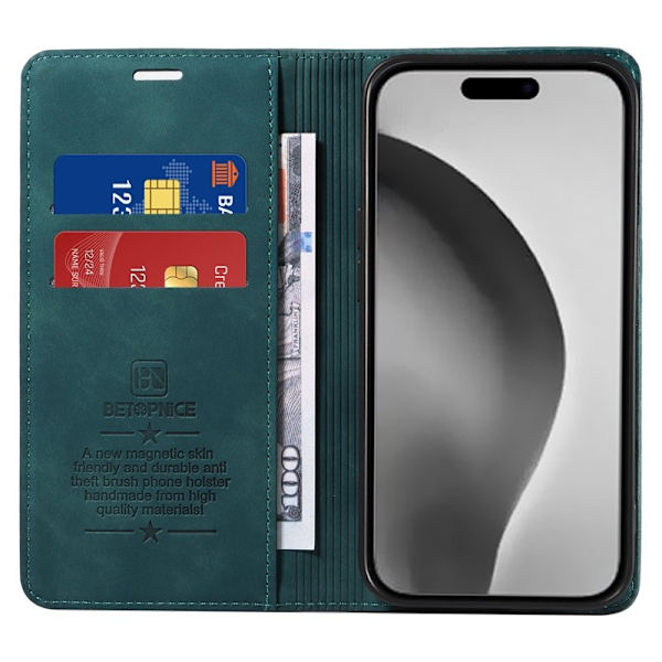 BETOPNICE 003 iPhone 16 Pro Max Plånboksfodral Konstläder - Grön