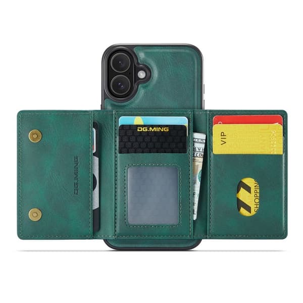 DG.MING M5 Series Mobilskal till iPhone 16 Plus Magnetiskt Konstläder Grön