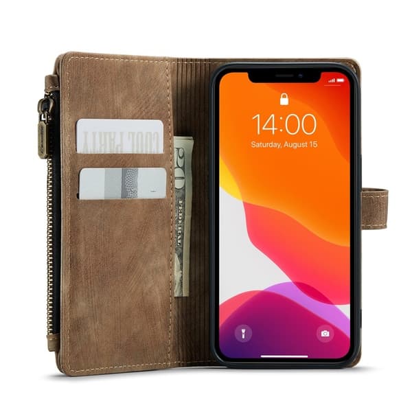 CASEME Konstläder Plånboksfodral för iPhone 12/12 Pro med rem - Brun