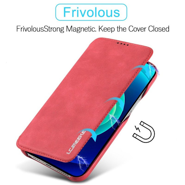LC.IMEEKE iPhone 14 Plånboksfodral Konstläder - Röd