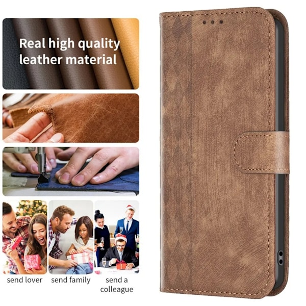 iPhone 15 Plus Plånboksfodral Tryck - Brun