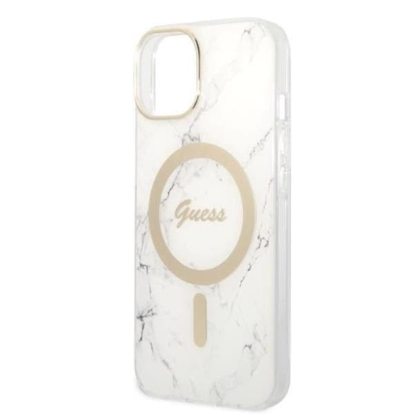 GUESS iPhone 14 Plus Magsafe Skal Marble + Trådlös Laddare - Vit Vit