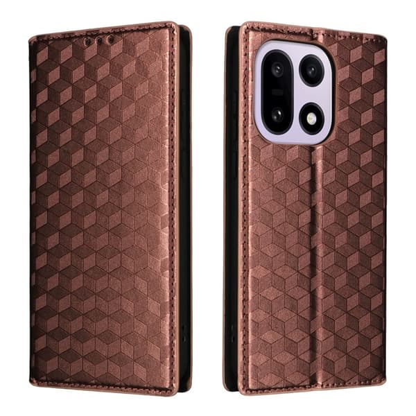OnePlus 15 Plånboksfodral Rhombus Imprinted Konstläder - Brun Brun