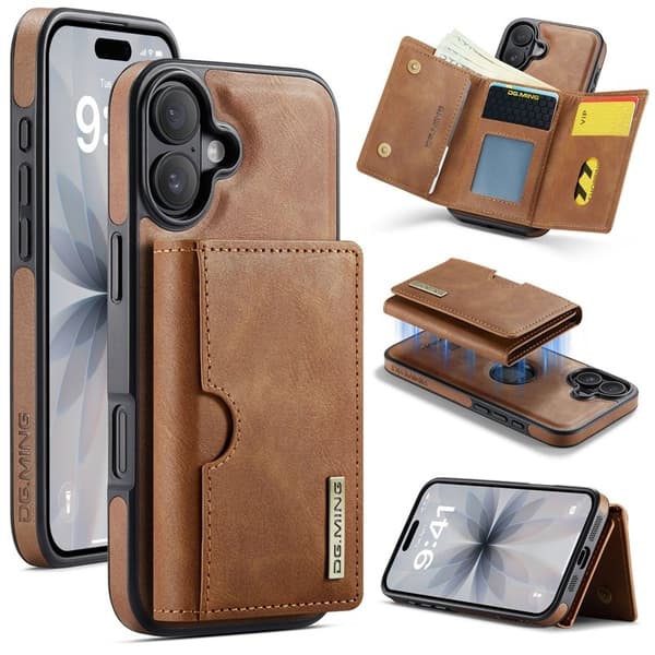 DG.MING M6 Series Mobilskal till iPhone 17 Magnetiskt Plånboksfodral Brun