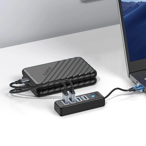 Orico Hubb 4xUSB-A 3.0 USB-C 15cm - Svart