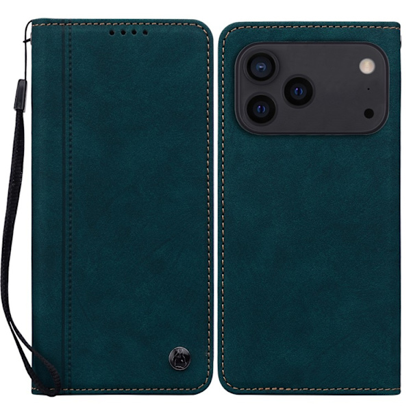 iPhone 17 Pro Konstläder Plånboksfodral med Rem Lines Pattern - Grön Grön