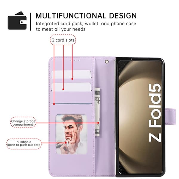 Galaxy Z Fold7 Plånboksfodral 3D Rhombus Grid Imprinted - Lila Lila