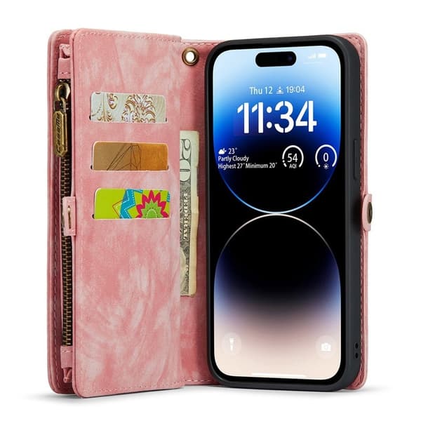 CASEME 008 Series iPhone 13 Pro Plånboksfodral TPU Konstläder - Rosa