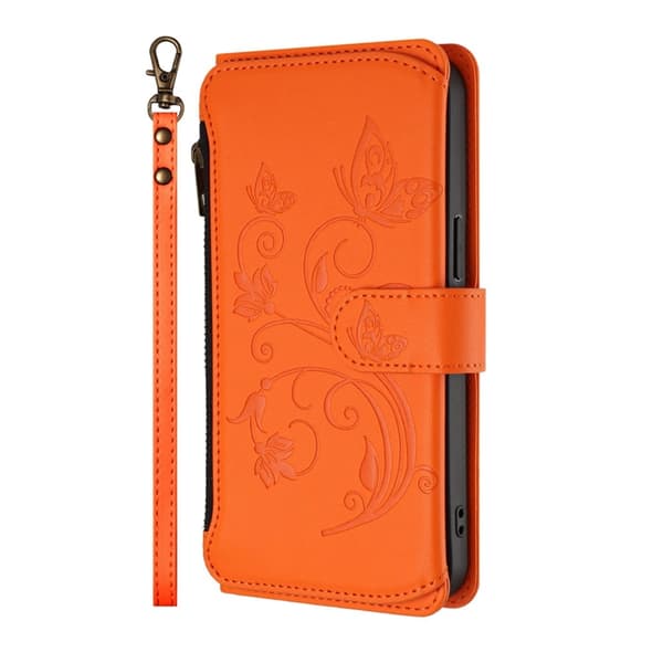 iPhone 17 Plånboksfodral Butterfly Floral Imprint - Orange Orange