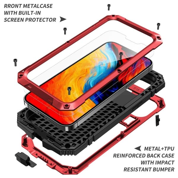 R-JUST Mobilskal till iPhone 14 Shockproof Hybrid Röd med Skärmskydd