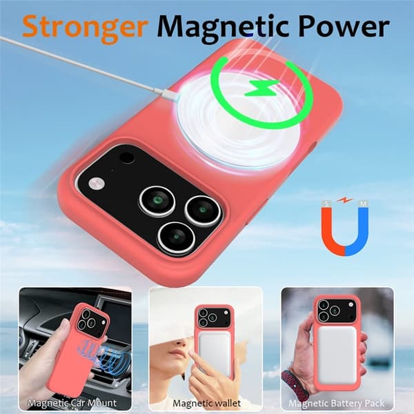 Mobilskal till iPhone 17 Pro MagSafe Silikon Anti-Drop - Knallrosa Rosa