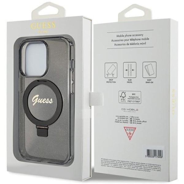 Guess Mobilskal till iPhone 15 Pro Magsafe Ringställ Script Glitter Svart