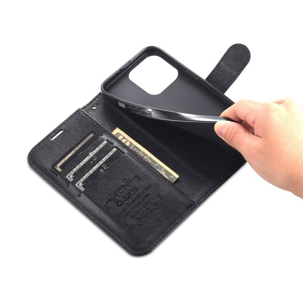 AZNS iPhone 15 Pro Plånboksfodral i Konstläder - Full skydd - Svart