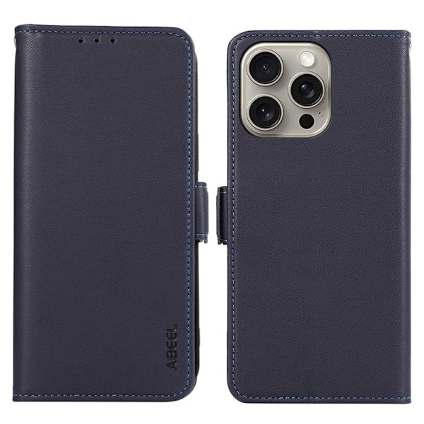 ABEEL iPhone 16 Pro Max Plånboksfodral Konstläder RFID-Skydd Ställ - Blå