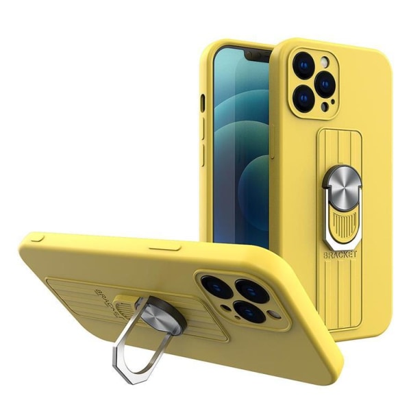 iPhone 11 Pro Max -matkapuhelimen suojakuori sormustelineellä - keltainen