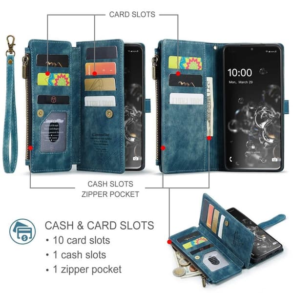 CASEME Konstläder Plånboksfodral för Samsung Galaxy S20 Ultra - Blå