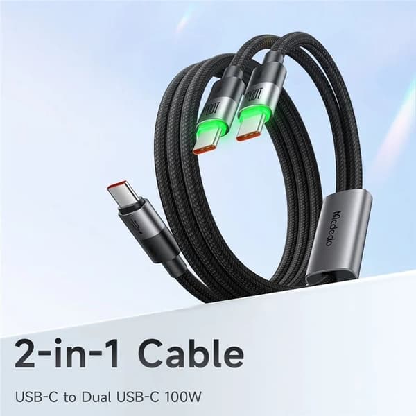 MCDODO 2in1 USB-C Till USB-C/USB-C 100W Kabel 1.5m CA-6740 Svart