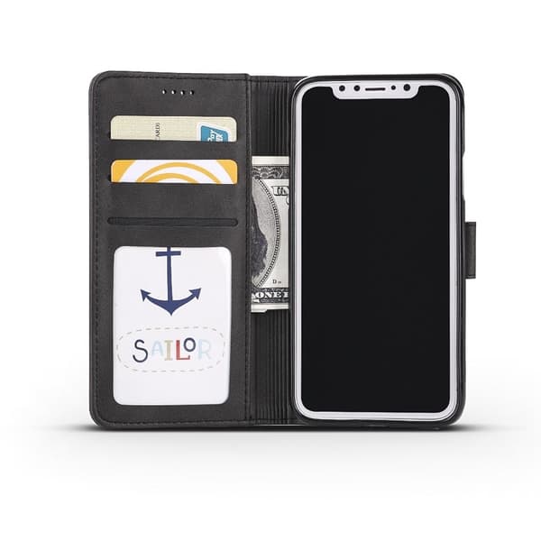 LC.IMEEKE Stand Plånboksfodral för iPhone X - Konstläder - Svart