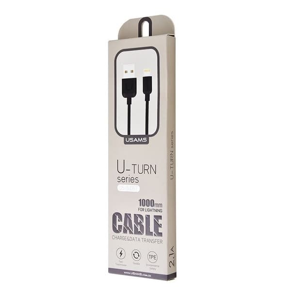 USAMS Kabel U-Turn Lightning 1m sort 2A IPUSBXD01