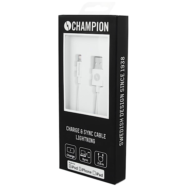 Champion USB-A till Lightning Kabel 2m Vit Vit