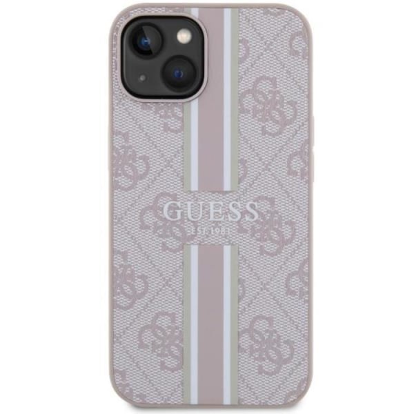 Guess iPhone 14 Plus Mobilskal MagSafe Printed Stripes Rosa