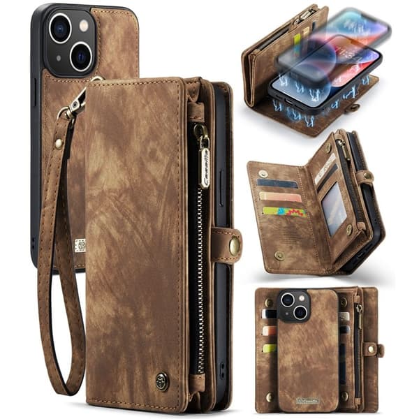 CASEME 008 iPhone 15 Plus Plånboksfodral i Konstläder med - Brun