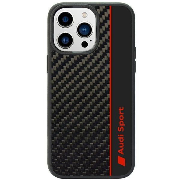 Audi iPhone 14 Pro Mobilskal Carbon Fiber Stripe - Sort