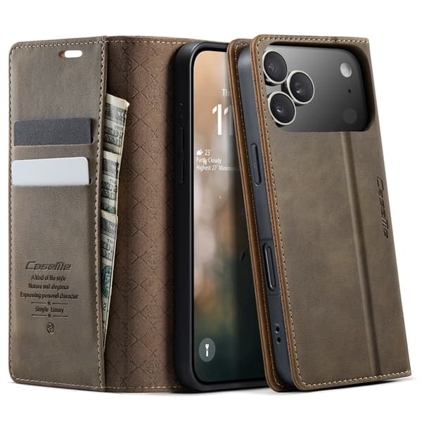 Caseme iPhone 17 Pro Max Plånboksfodral RFID-Skydd 033 Brun