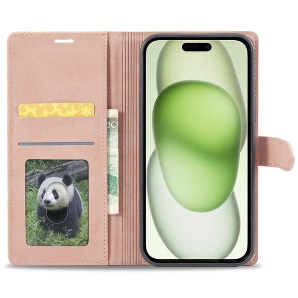 FORWENW iPhone 15 Plånboksfodral Konstläder Ställ - Roséguld