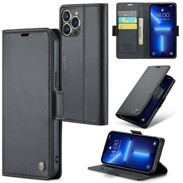 CASEME iPhone 13 Pro Plånboksfodral Konstläder RFID-Skydd Svart
