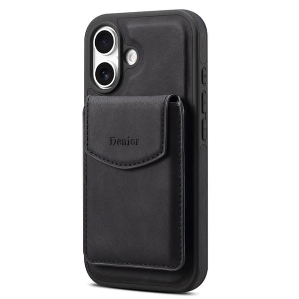 DENIOR D19 Mobilskal till iPhone 16 Plus Läder+PC+TPU Svart