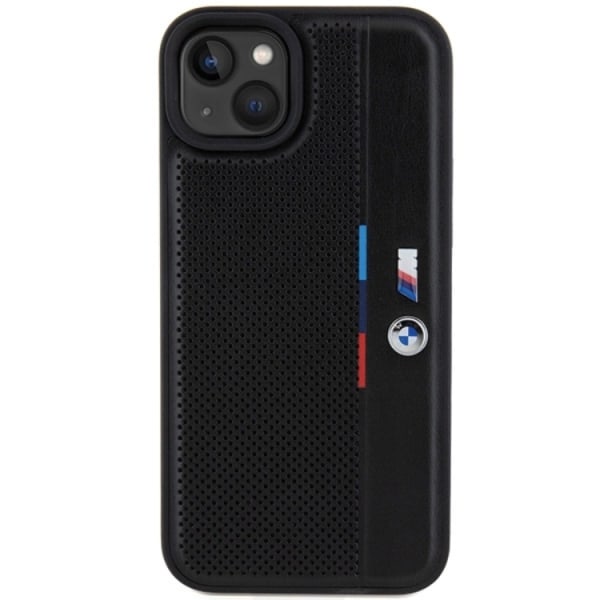 BMW iPhone 15/14 Plus Mobilcover Perforeret Tricolor Line - Sort