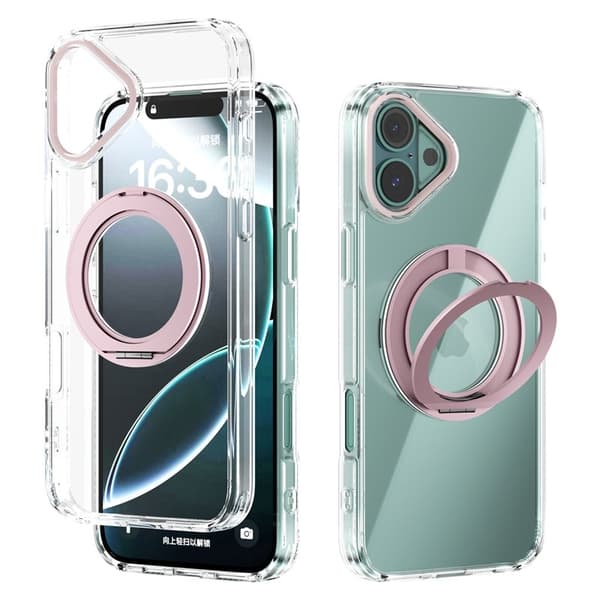 ABEEL Q-LUCK Mobilskal till iPhone 16 Plus Shockproof Med Kickstand - Rosa