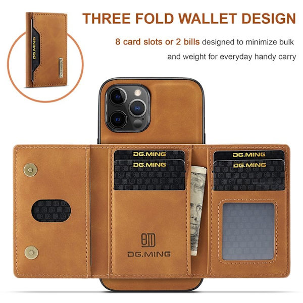 DG.MING M2 Tri-Fold Wallet Mobilskal för iPhone 13 Pro - Brun