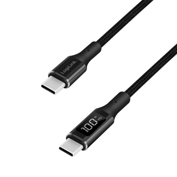 LOGILINK USB-C til USB-C Kabel med display 100W 1 m - Sort