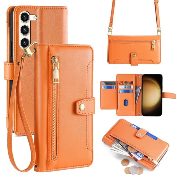 Galaxy S23 Plus Konstläder Plånboksfodral Crossbody - Orange Orange