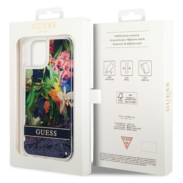 GUESS iPhone 14 Plus Skal Flower Liquid Glitter - Blå Blå