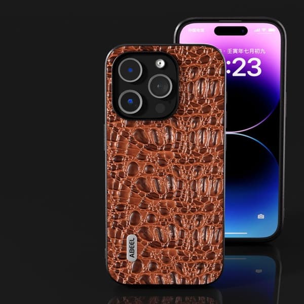ABEEL Mobilskal till iPhone 15 Pro Max Äkta Läder + PC + TPU - Brun
