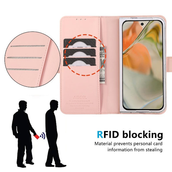 ABEEL Style A02 Konstläder Plånboksfodral för Google Pixel 9 Pro 5G - Rosa